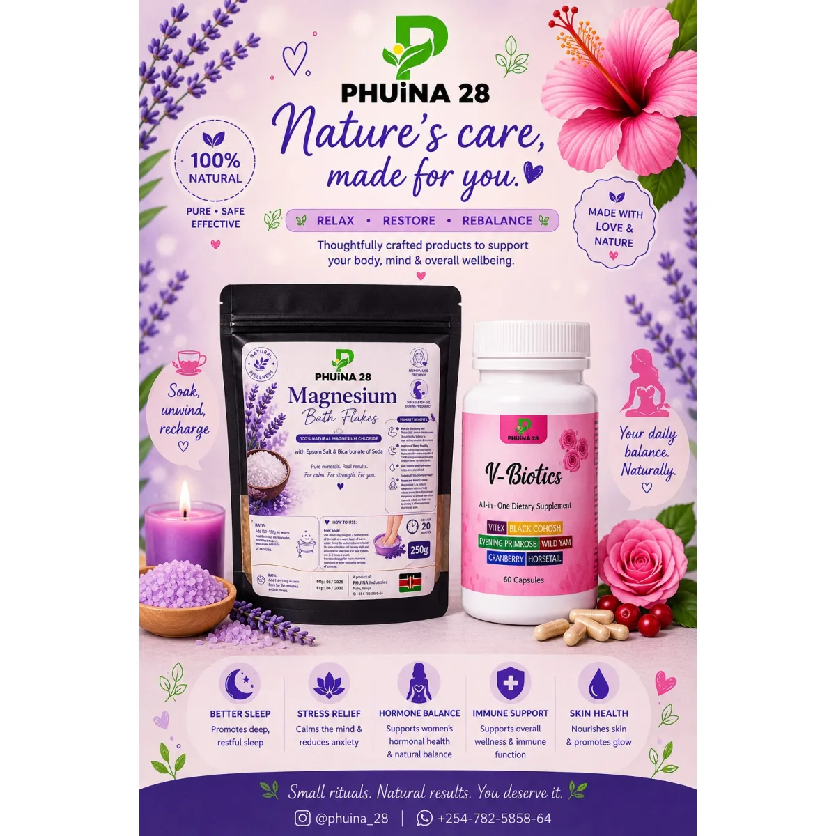 PHUiNA 28 Magnesium Bath Flakes and V-Biotics